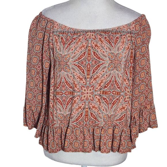 Sanctuary Off-the-Shoulder Pink Boho Cropped Blouse Size XS Cropped Peasant Top - Picture 1 of 9